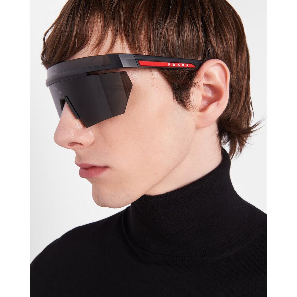 Prada Linea Rossa PS 01YS 1BO06F Matte Black Dark Grey Lens Shield Sunglasses